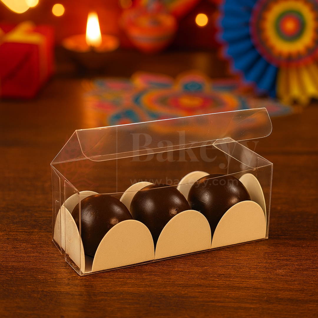 Three Cavity Transparent Chocolate Box | Pack of 100