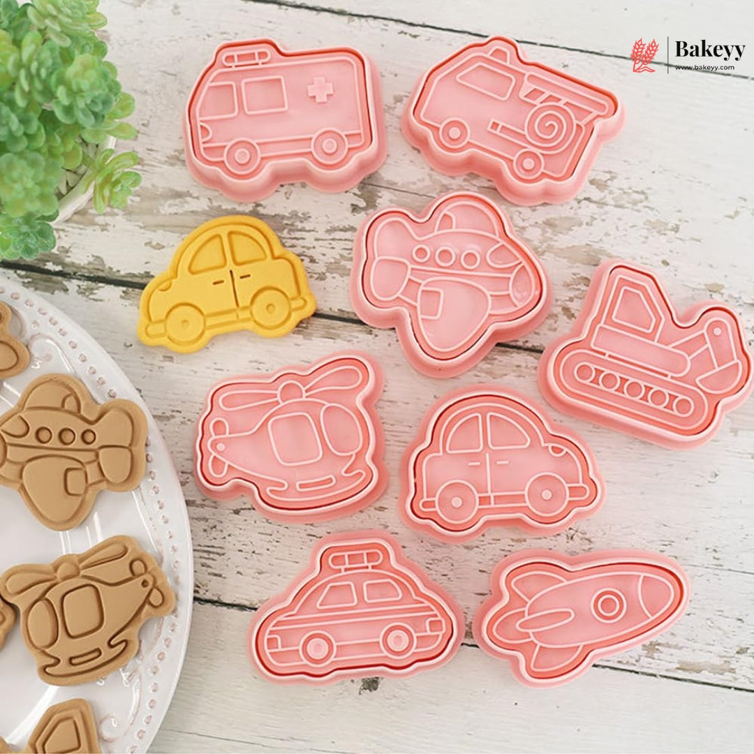 Transport Vehicles Theme Cookie Cutter & Embosser Set | 8 Piece | Pack of 1