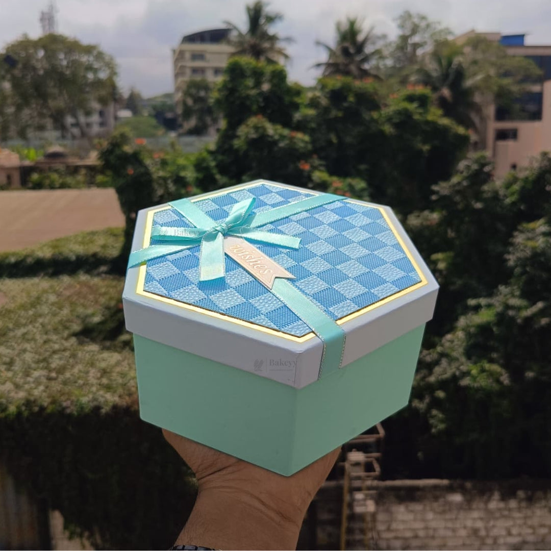 Turquoise Hexagon Gift Box with Ribbon | Luxury Rigid Hamper & Chocolate Packaging Box | Available in 3 Sizes | Pack of 1