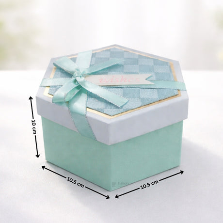 Turquoise Hexagon Gift Box with Ribbon | Luxury Rigid Hamper & Chocolate Packaging Box | Available in 3 Sizes | Pack of 1