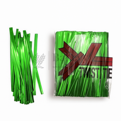 Metallic Ribbon Twist Ties | Shiny Ribbon Twisters for Sweets & Hampers | Pack of 350 - Bakeyy.com - India - Metallic Ribbon Twist Ties | Shiny Ribbon Twisters for Sweets & Hampers | Pack of 350 - Green
