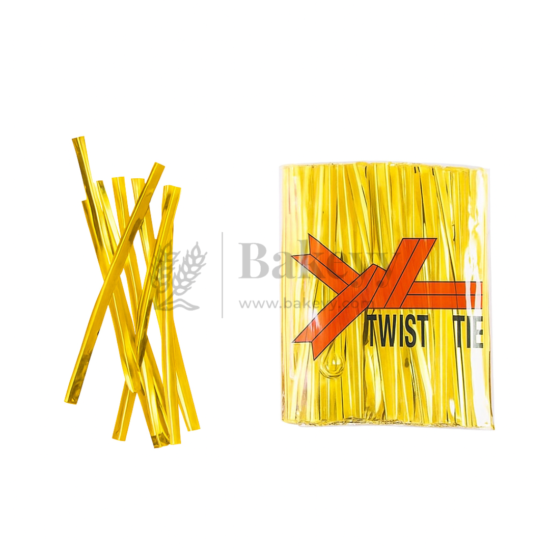 Metallic Ribbon Twist Ties | Shiny Ribbon Twisters for Sweets & Hampers | Pack of 350 - Bakeyy.com - India - Metallic Ribbon Twist Ties | Shiny Ribbon Twisters for Sweets & Hampers | Pack of 350 - Gold