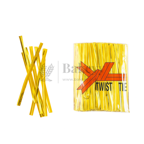 Metallic Ribbon Twist Ties | Shiny Ribbon Twisters for Sweets & Hampers | Pack of 350 - Bakeyy.com - India - Metallic Ribbon Twist Ties | Shiny Ribbon Twisters for Sweets & Hampers | Pack of 350 - Gold