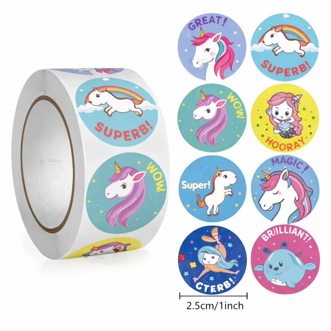 1 Inch Unicorn Theme Round Sticker Roll | 500 Stickers | Pack of 1