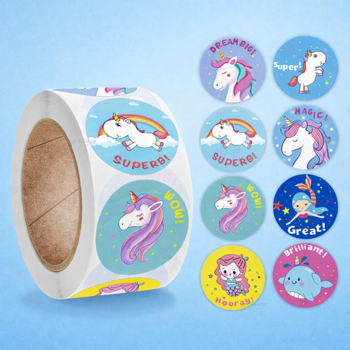 1 Inch Unicorn Theme Round Sticker Roll | 500 Stickers | Pack of 1
