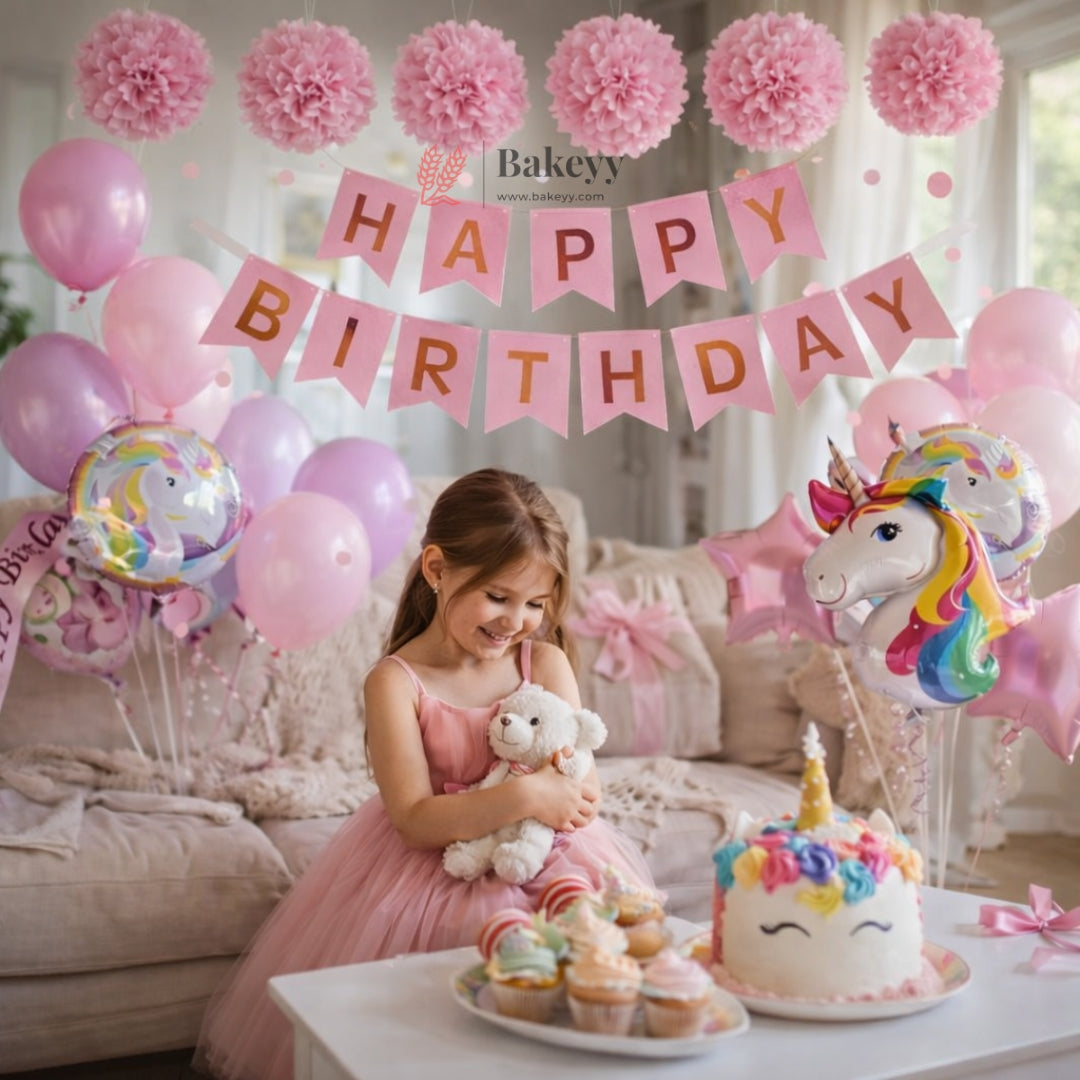 Unicorn Theme Happy Birthday Balloon Decoration Kit | Pastel Party Backdrop Set | Pack of 1