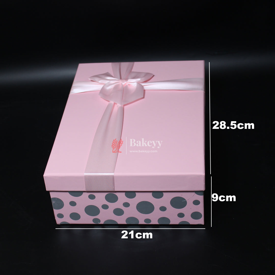 28.5x21x9 cm | Valentine Gift |Rectangle Shape Gift Box with Ribbon | Grey | Pink | White | Red