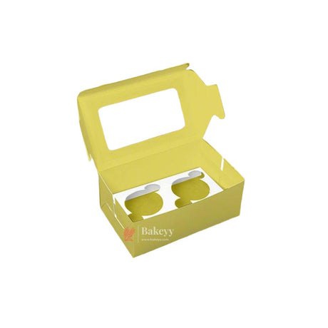 2 Cupcake Box | With Window On The Top | Yellow Color | - Bakeyy.com - India - 2 Cupcake Box | With Window On The Top | Yellow Color | - Pack of 10