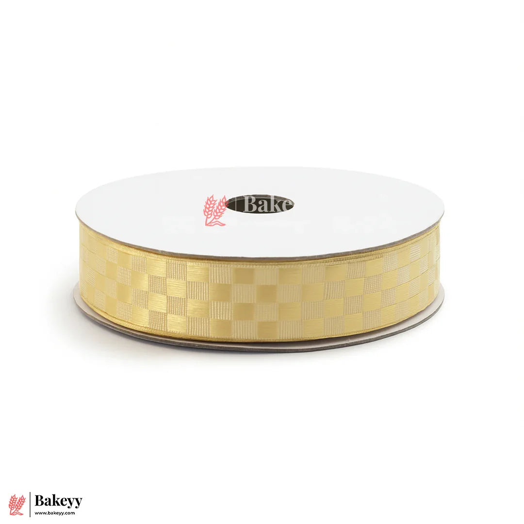 2cm | 18 Mtr Elegant Cream Colored Checkered Satin Ribbon Roll – Premium Quality for Gift Wrapping & Crafts