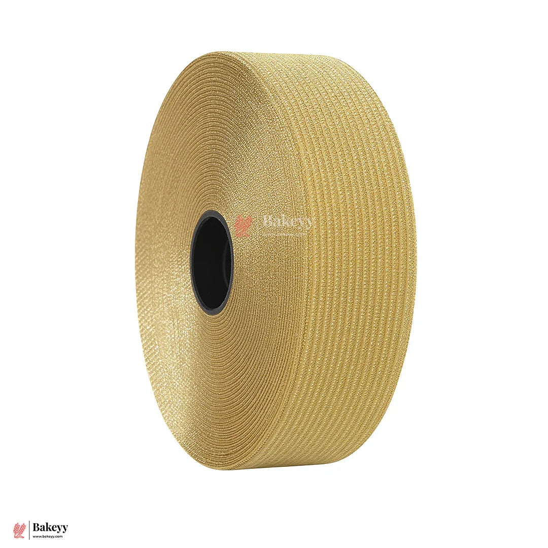 343 | Elastic Gold Ribbon with Gold Borders – 3cm Width | 18 Meters Roll