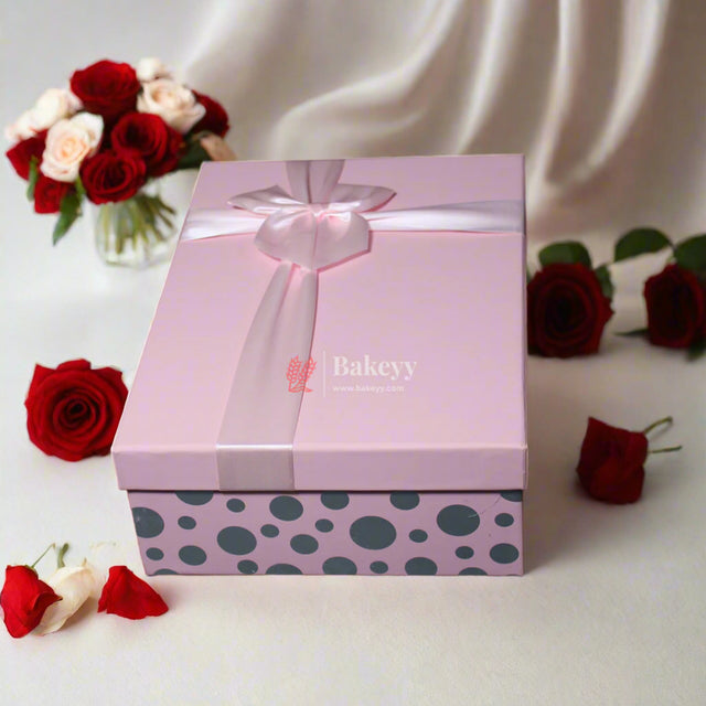 24x16x6.5 cm | Valentine Gift |Rectangle Shape Gift Box with Ribbon | Grey | Pink | White | Red (Medium) (Copy) - Bakeyy.com - India - {{ variant.name }}