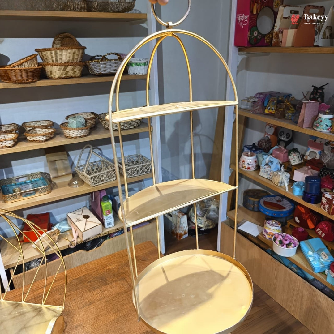 Gold 3 Tier Metal Display Stand | Round Dessert & Décor Stand | Pack of 1