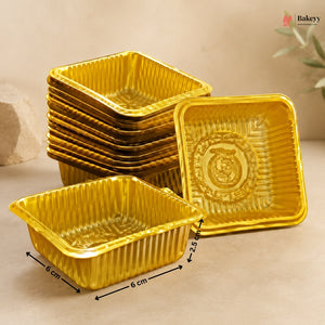 Square Disposable Plastic Gold Foil Tray |  Sweet Tray | Chocolate Tray | Pack of 100
