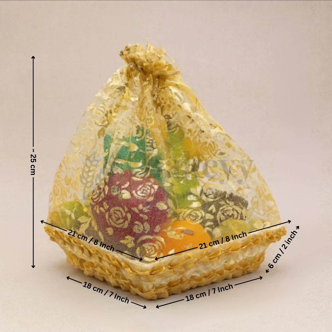 Gold Square Decorative Net Basket | Hamper Basket | Pack of 1