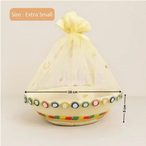 Elegant Round Hamper Basket with Golden Net | Hamper Basket | Pack Of 1