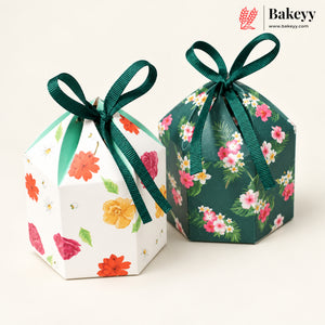 Floral Gift Box with Green Ribbon – 9.5x4x4cm Favor Box for Chocolates, Sweets & Diwali Return Gifts| Pack of 10