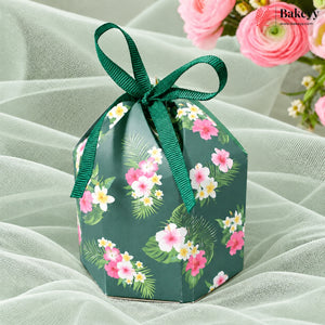 Floral Gift Box with Green Ribbon – 9.5x4x4cm Favor Box for Chocolates, Sweets & Diwali Return Gifts| Pack of 10