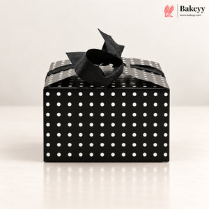 Cube Black with White Polka Dot Ribbon Gift Box – 9 x 9 x 5.5 cm | Festive & Diwali Favor Packaging| Pack of 10