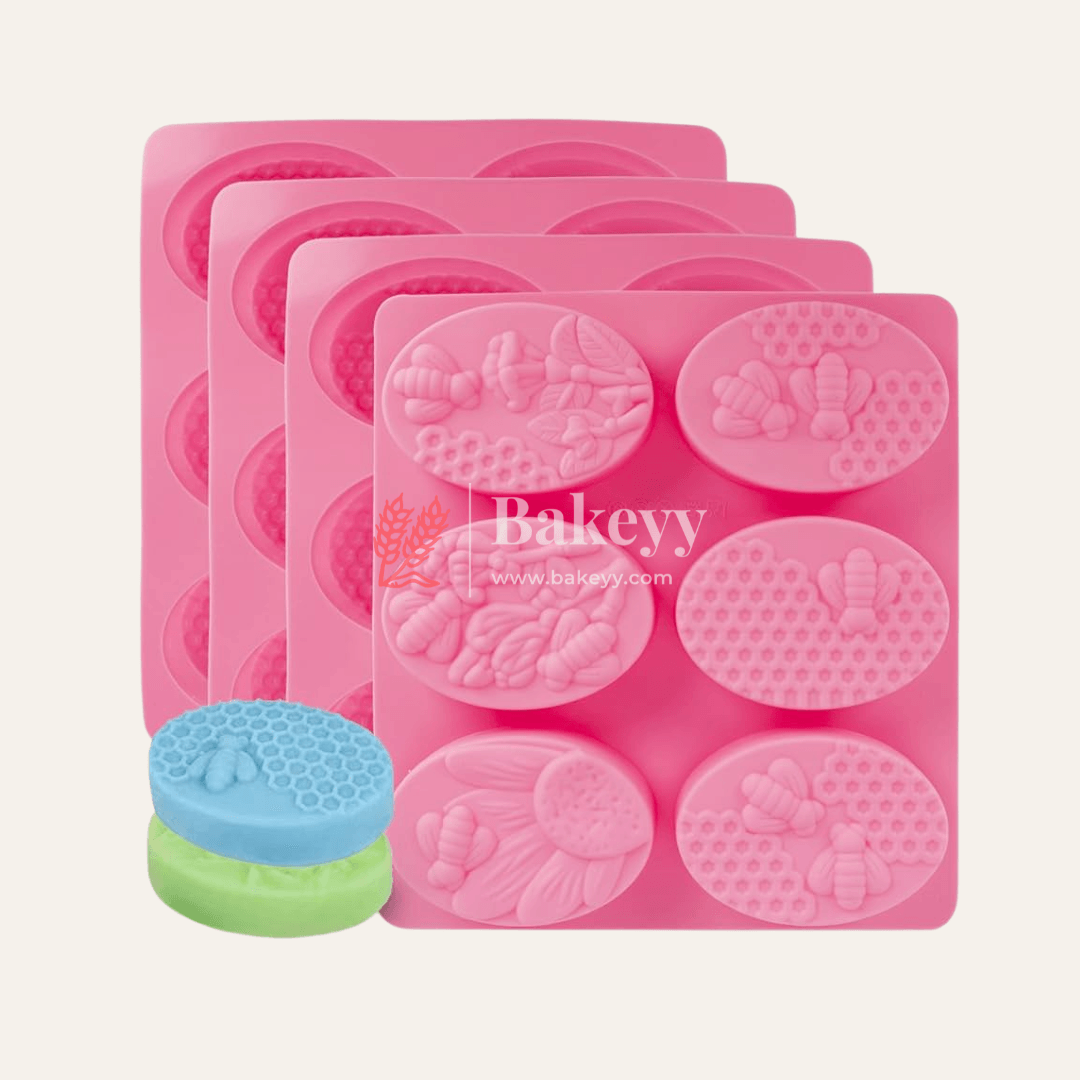 6 Cavity 3D Bee Silicone Moulds Oval - Bakeyy.com - India - 6 Cavity 3D Bee Silicone Moulds Oval - Default Title