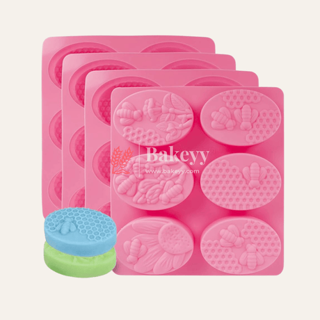 6 Cavity 3D Bee Silicone Moulds Oval - Bakeyy.com - India - 6 Cavity 3D Bee Silicone Moulds Oval - Default Title
