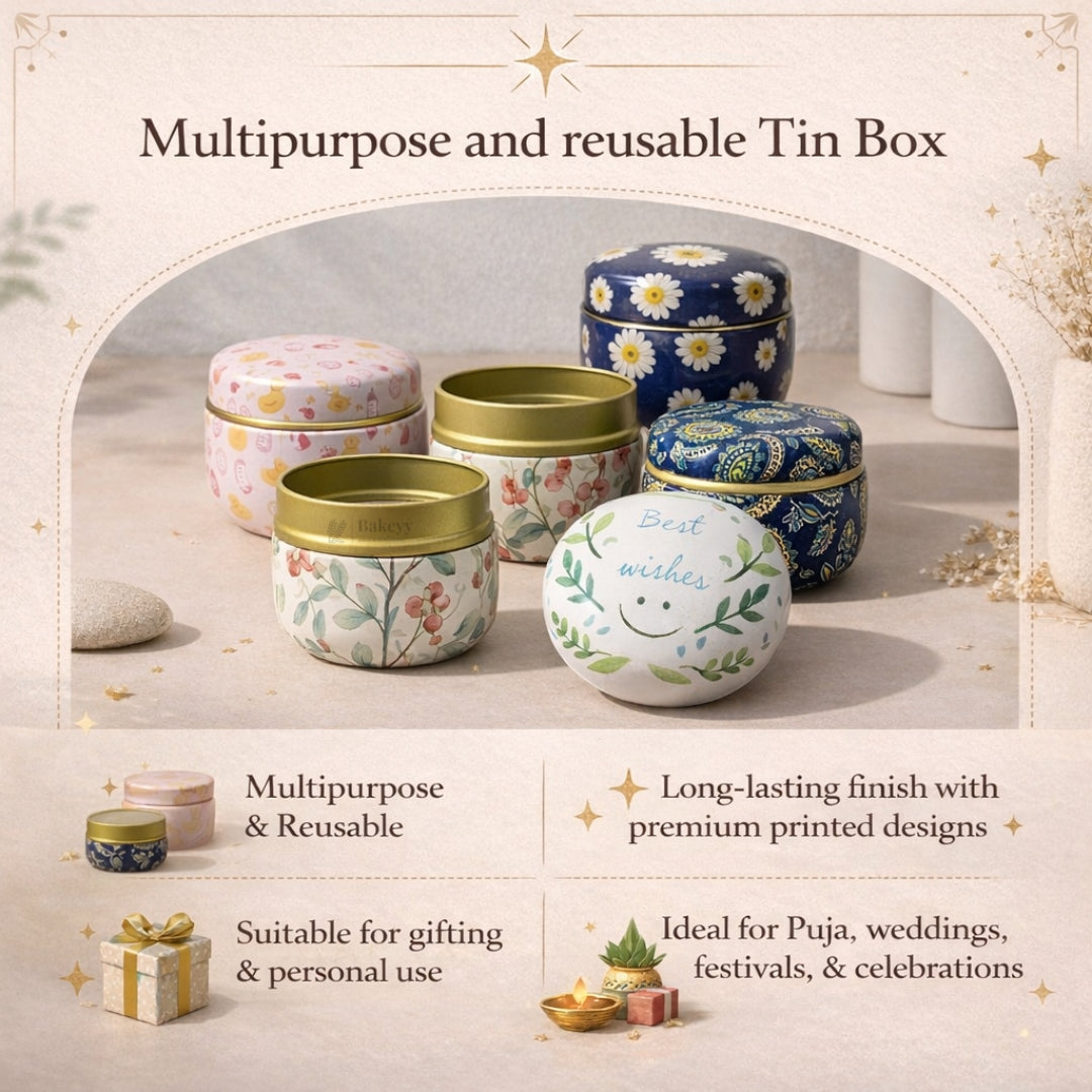 Candle Tin Round Shaped Decorative Boxes | Empty Candle Boxes | Candle Tin Box | Decorative Storage box | Pack of 1