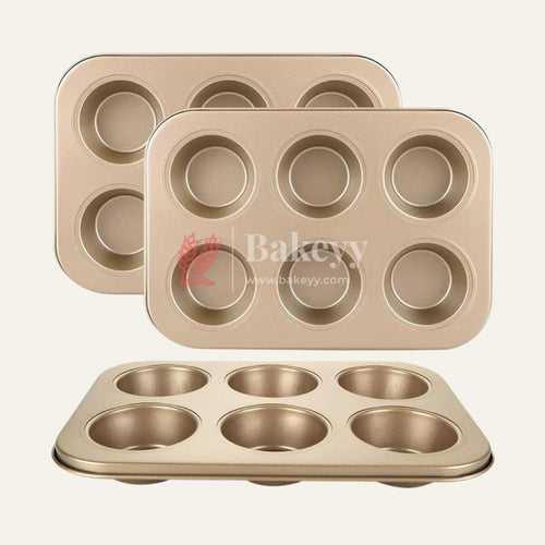 6 Slot Tray Cup Muffin Pan Tins Mould | Baking Cupcake | Non-Stick Mould | Reusable Tray Pan Mould | Non-Stick (Chrome Gold) - Bakeyy.com - India - 6 Slot Tray Cup Muffin Pan Tins Mould | Baking Cupcake | Non-Stick Mould | Reusable Tray Pan Mould | Non-Stick (Chrome Gold) - Default Title
