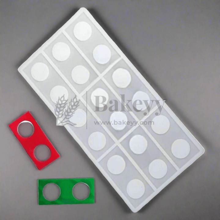 9 Cavity Rectangle with 2 Circle Design Chocolate Silicon Garnishing Mould - Bakeyy.com