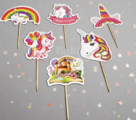 6pcs Unicorn theme Birthday Cake Topper| Cupcake Toppers| Bday Decorations Items - Bakeyy.com - India - 6pcs Unicorn theme Birthday Cake Topper| Cupcake Toppers| Bday Decorations Items - Default Title