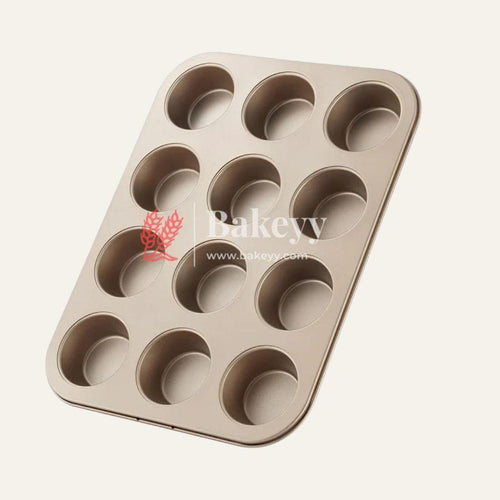 12 Slot Tray Cup Muffin Pan Tins Mould | Baking Cupcake | Non-Stick Mould | Reusable Tray Pan Mould | Non-Stick| Chrome Gold, Black Colour - Bakeyy.com - India - 12 Slot Tray Cup Muffin Pan Tins Mould | Baking Cupcake | Non-Stick Mould | Reusable Tray Pan Mould | Non-Stick| Chrome Gold, Black Colour - Chrome Gold