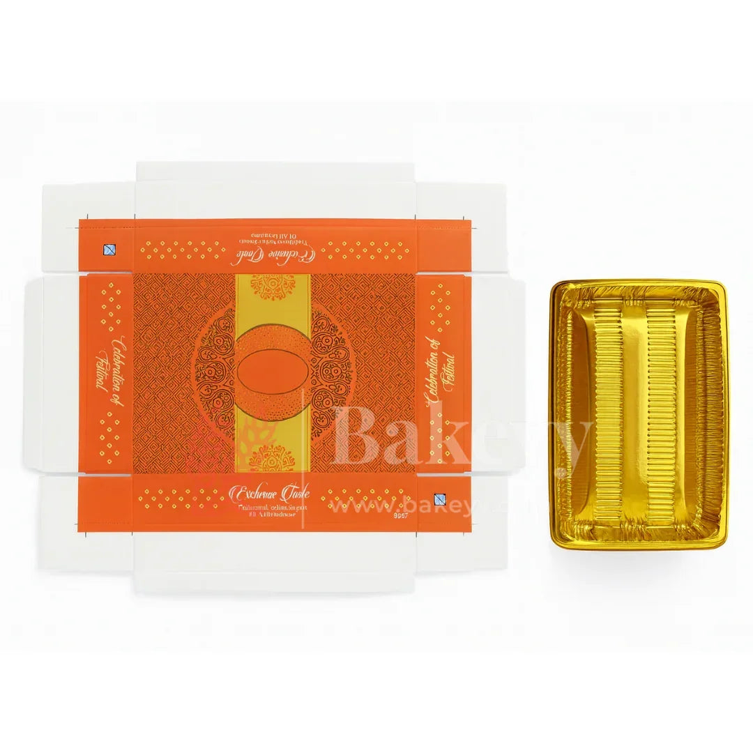 One Kg Sweet Box | Elegant Orange sweet and chocolate box with Golden tray | Pack of 10