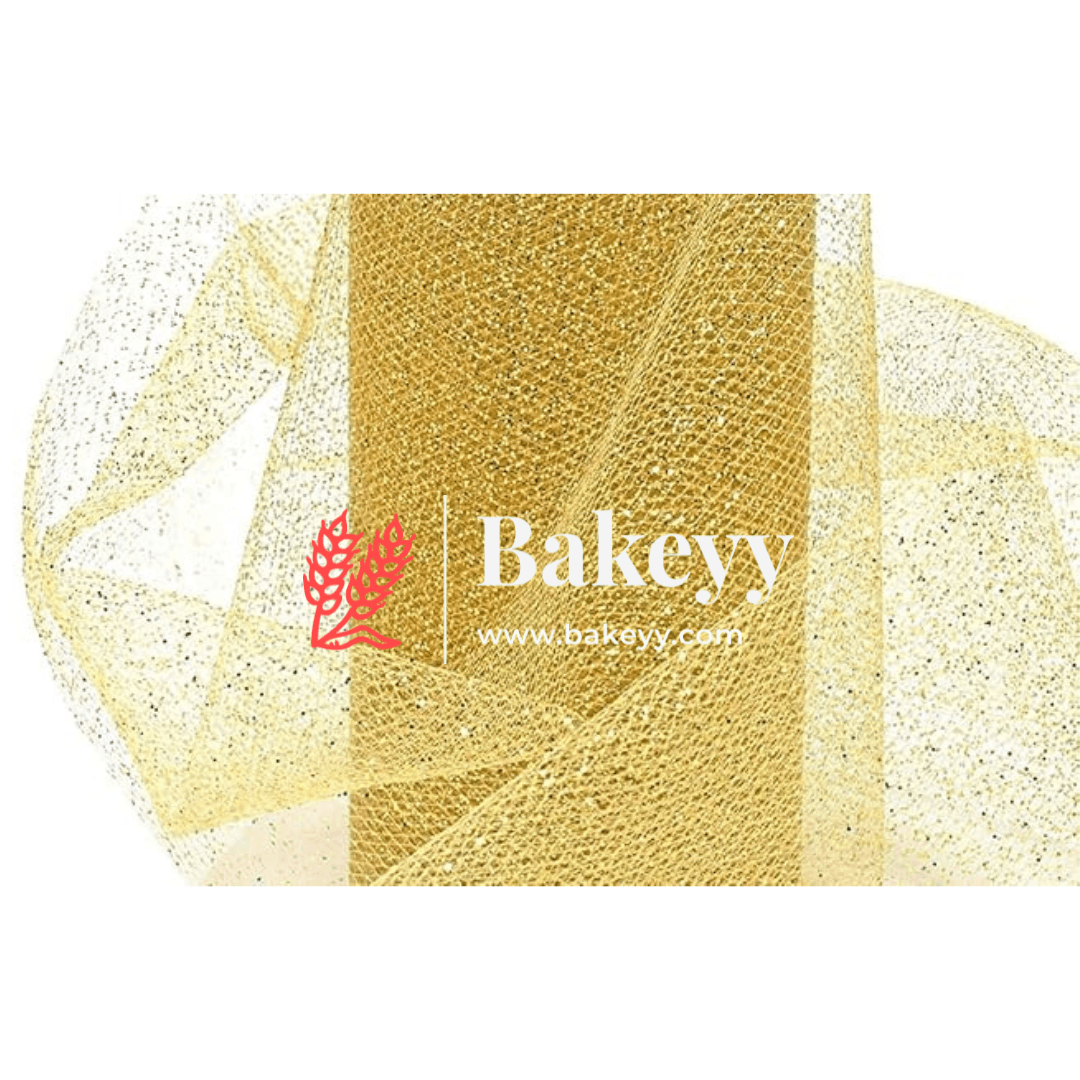 Shiny Decorative Net | For Hamper Decoration Wedding, Parties, Costumes, and Decoration | Length 10 Meter | - Bakeyy.com - India - Shiny Decorative Net | For Hamper Decoration Wedding, Parties, Costumes, and Decoration | Length 10 Meter | - Gold