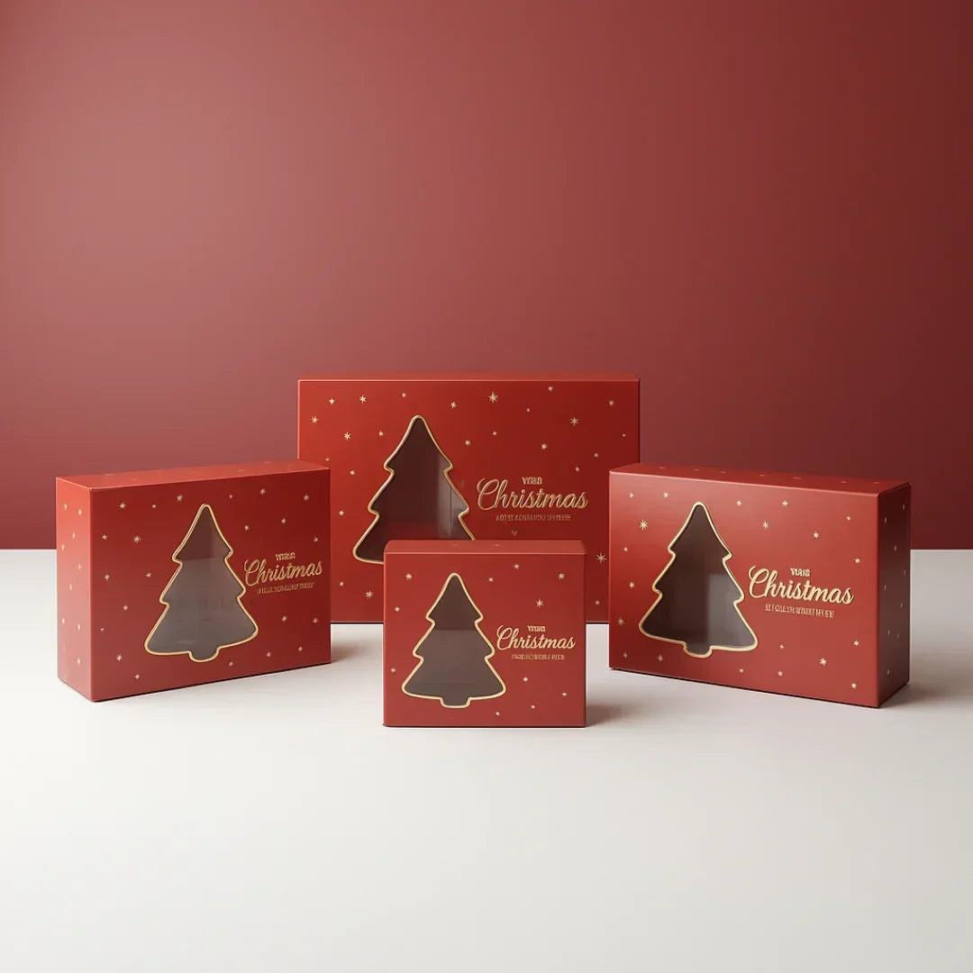 Tree Window Red Pastry Box | Christmas Pastry Box | Festive Bakery Packaging | Multi-Sizes | Pack of 25 - Bakeyy.com - India - Tree Window Red Pastry Box | Christmas Pastry Box | Festive Bakery Packaging | Multi-Sizes | Pack of 25 - Extra Small 300.00