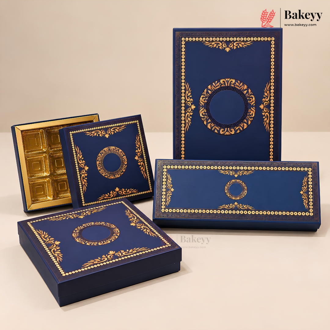 Navy Blue & Gold Printed Sweet & Chocolate Gift Box | With & Without Cavity | Multiple Capacities