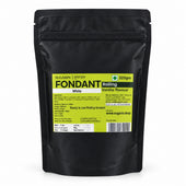 A black resealable stand-up pouch of Sugarin Fondant Rolling vanilla flavour, 225g, with a yellow and green label on a white background.
