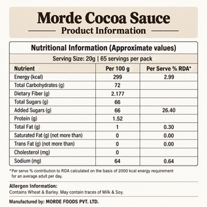 Morde Cocoa Sauce | Dark Chocolate Flavour | 1.3 kg | Pack of 1