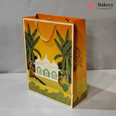 Decorative Indian Heritage Design Paper Gift Bag with Handle | Red & Orange | Pack of 10