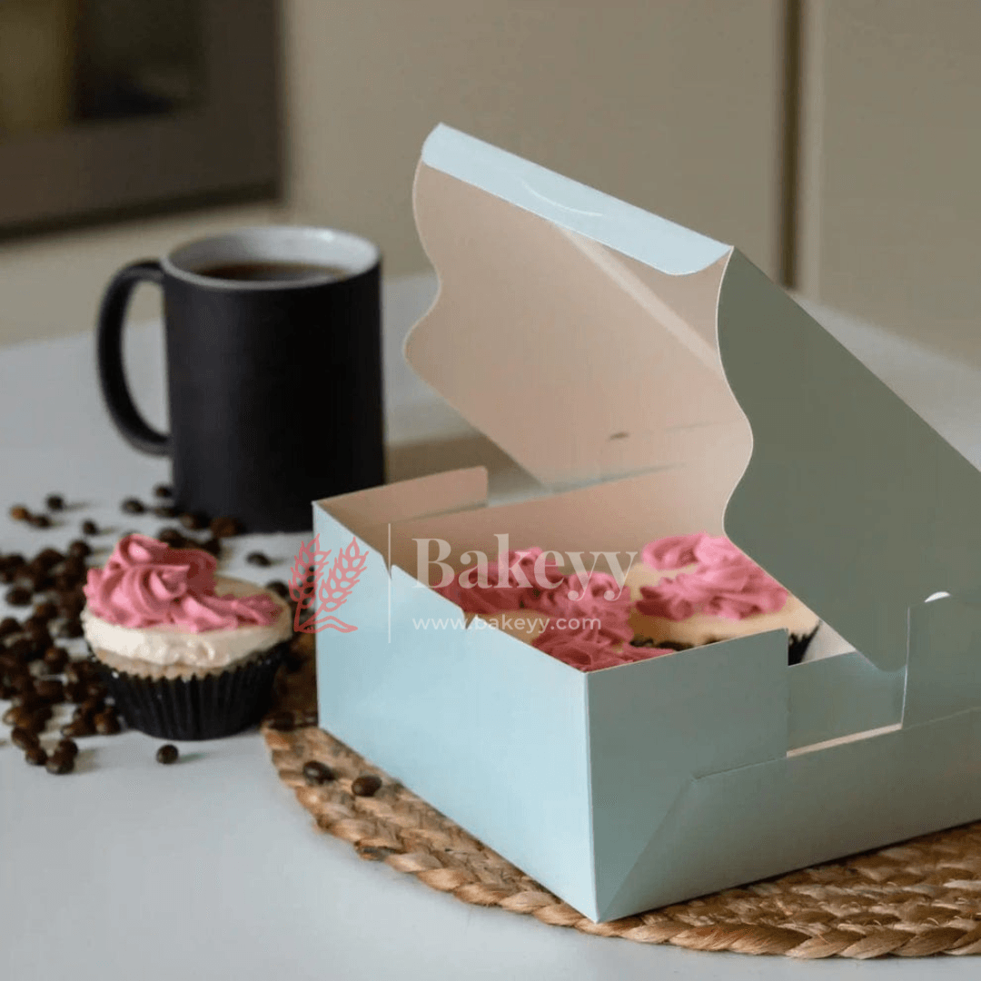 4 Cupcake Box | With Window On The Top | Sky Blue Color | - Bakeyy.com - India - 4 Cupcake Box | With Window On The Top | Sky Blue Color | - Pack of 10