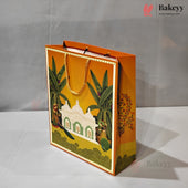 Decorative Indian Heritage Design Paper Gift Bag with Handle | Red & Orange | Pack of 10