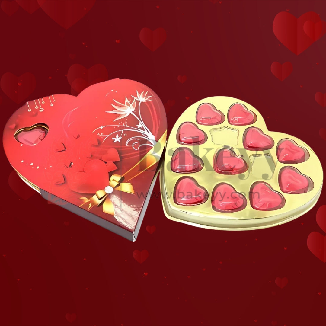 11 Cavity Golden Heart-Shaped Cavity Box | Chocolate tray | Valentine Chocolate Box | Chocolate Packaging Box | Gift Box | Pack of 10