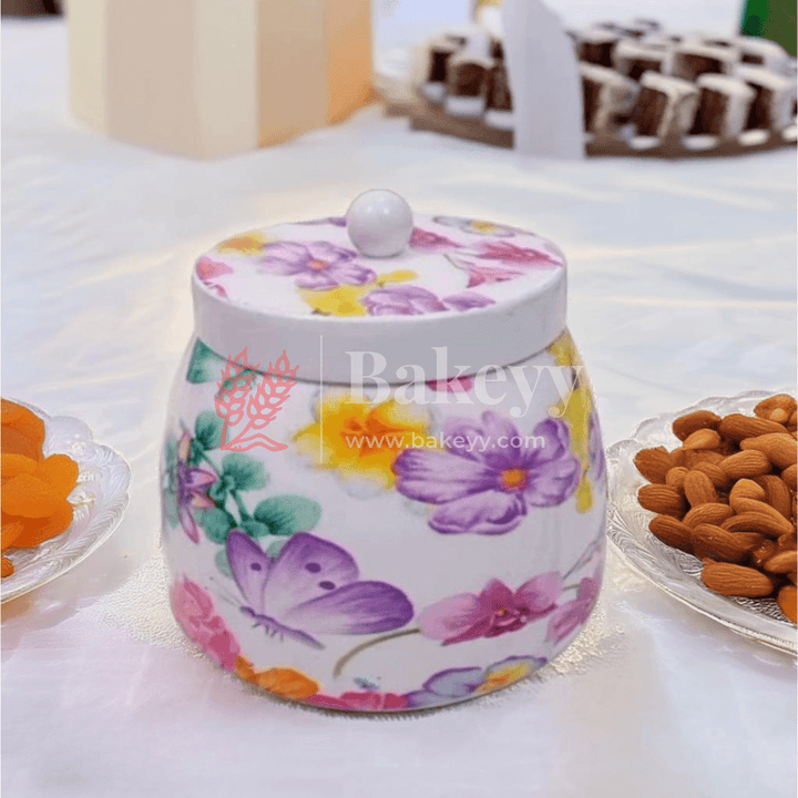 Dry Fruit Jar for Gifting | Designed Jar | Floral Design | (Pack of 1) - Bakeyy.com