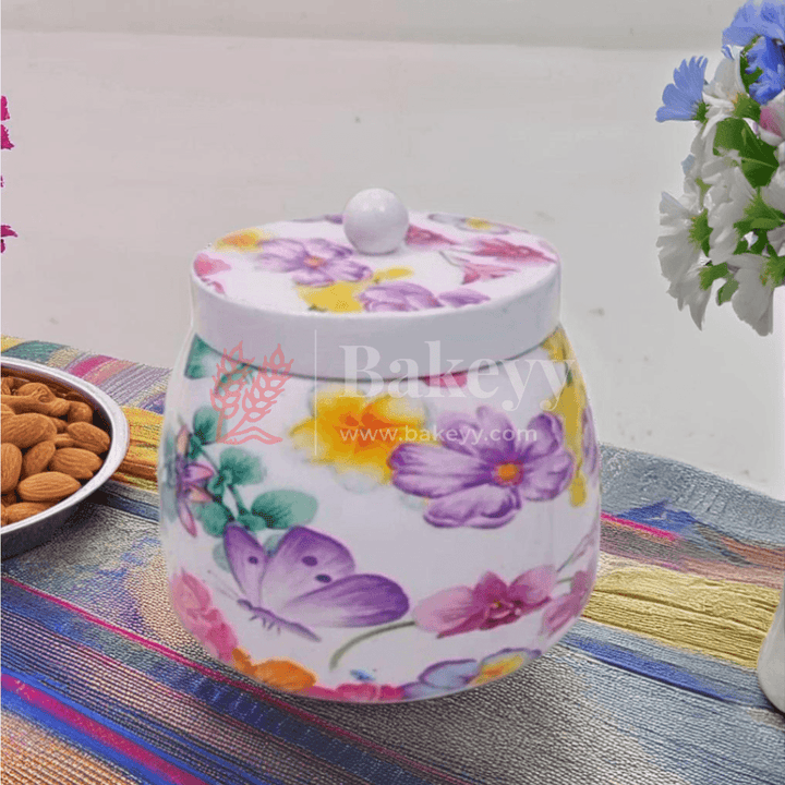 Dry Fruit Jar for Gifting | Designed Jar | Floral Design | (Pack of 1) - Bakeyy.com