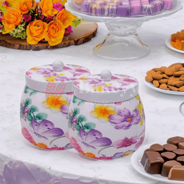 Dry Fruit Jar for Gifting | Designed Jar | Floral Design | (Pack of 1) - Bakeyy.com