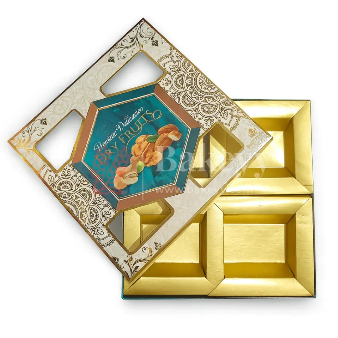 24x16x2.5 cm | Premium dry fruit box with 4 cavities | Pack of 10