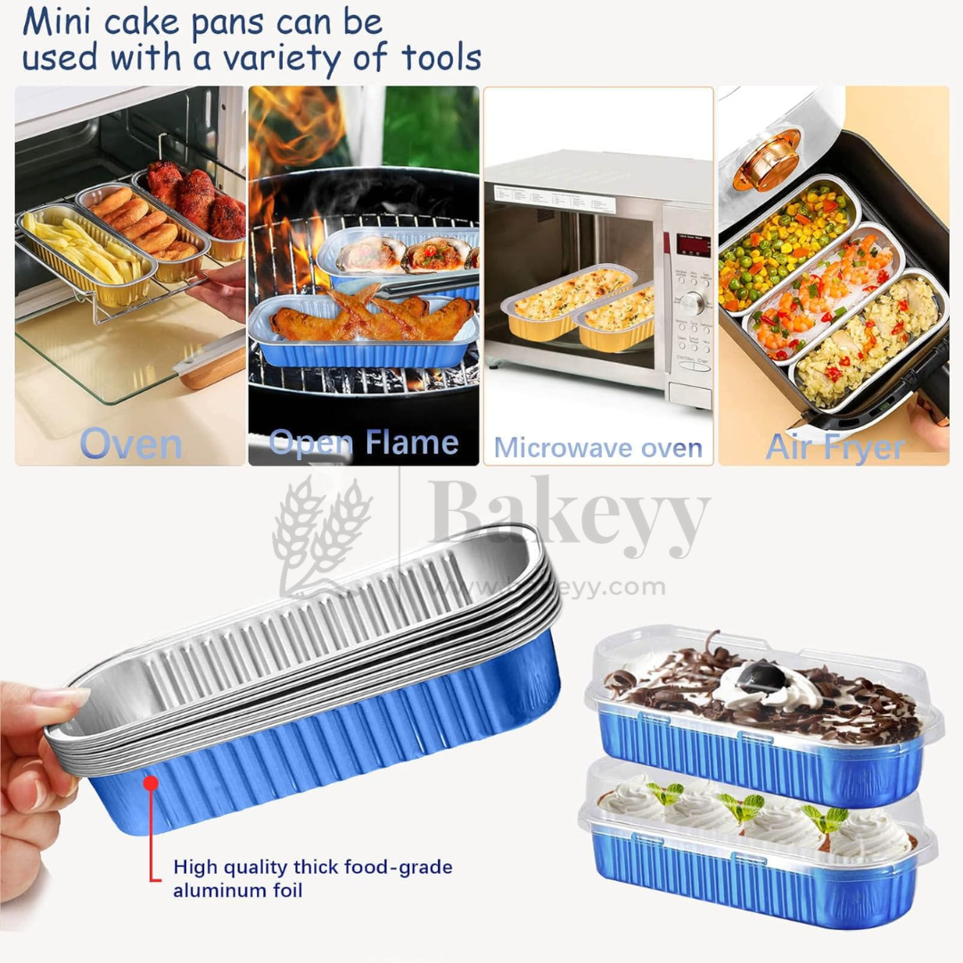 Aluminum Foil Baking Containers with Transparent Lid | Rectangle Tins | Bake N Serve | Pack of 100