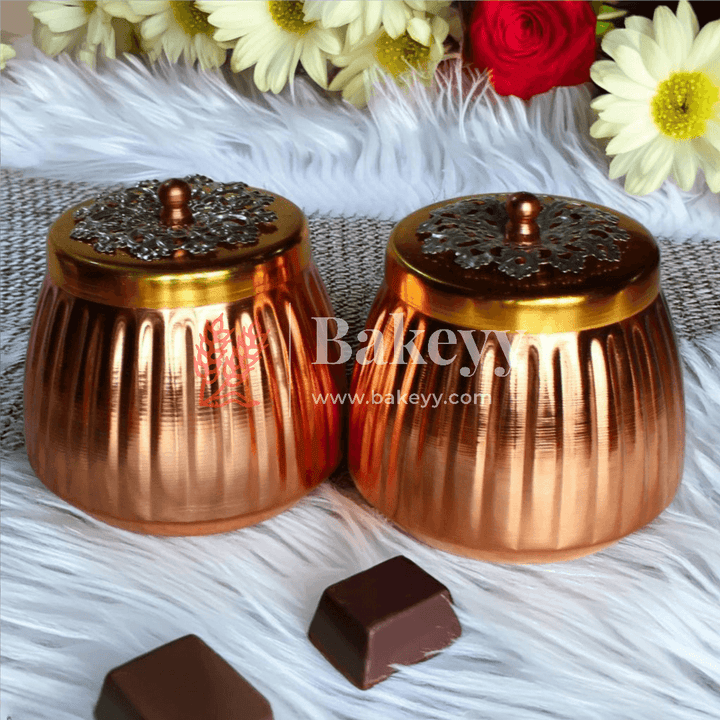 Hammered Copper Decorative Jar with Floral Lid | Copper tin & Copper lid | (Pack of 1) - Bakeyy.com