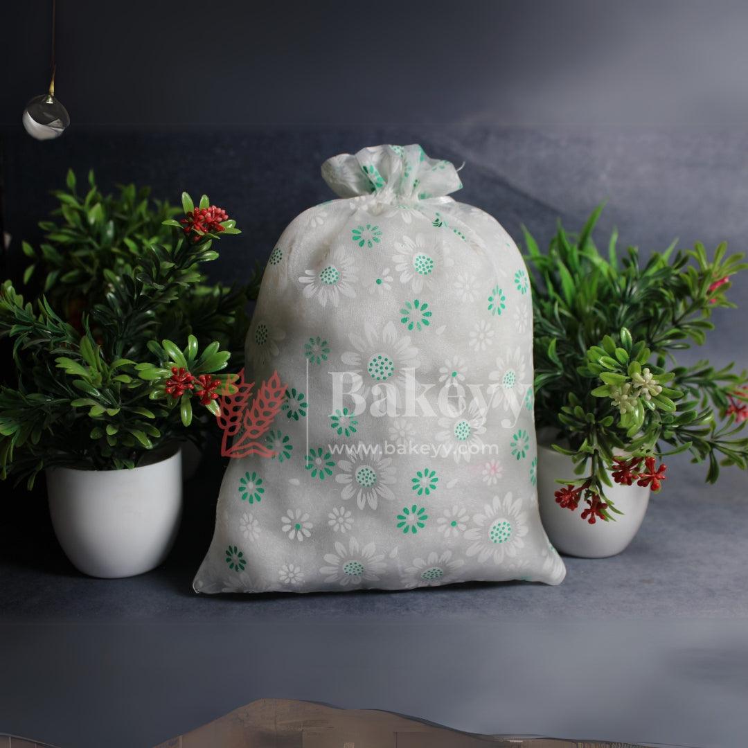 20x25 CM | Floral Designs Organza Potli Bags | Pack of 100 | White and green Color | Candy Bag - Bakeyy.com - India - 20x25 CM | Floral Designs Organza Potli Bags | Pack of 100 | White and green Color | Candy Bag - Default Title