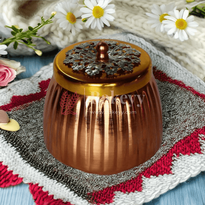 Hammered Copper Decorative Jar with Floral Lid | Copper tin & Copper lid | (Pack of 1) - Bakeyy.com