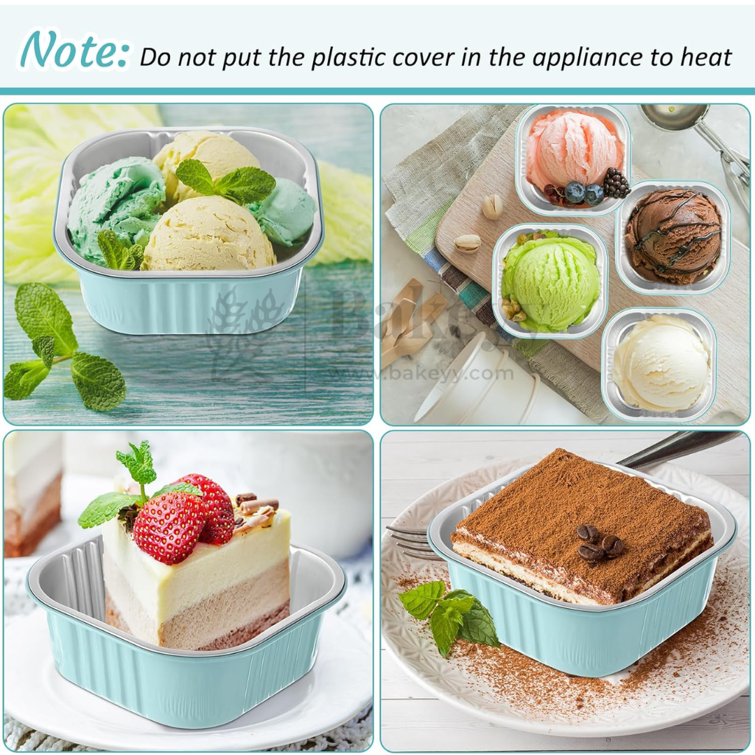 Aluminum Foil Baking Containers with Transparent Lid | Square Tins | Bake N Serve | Pack of 100