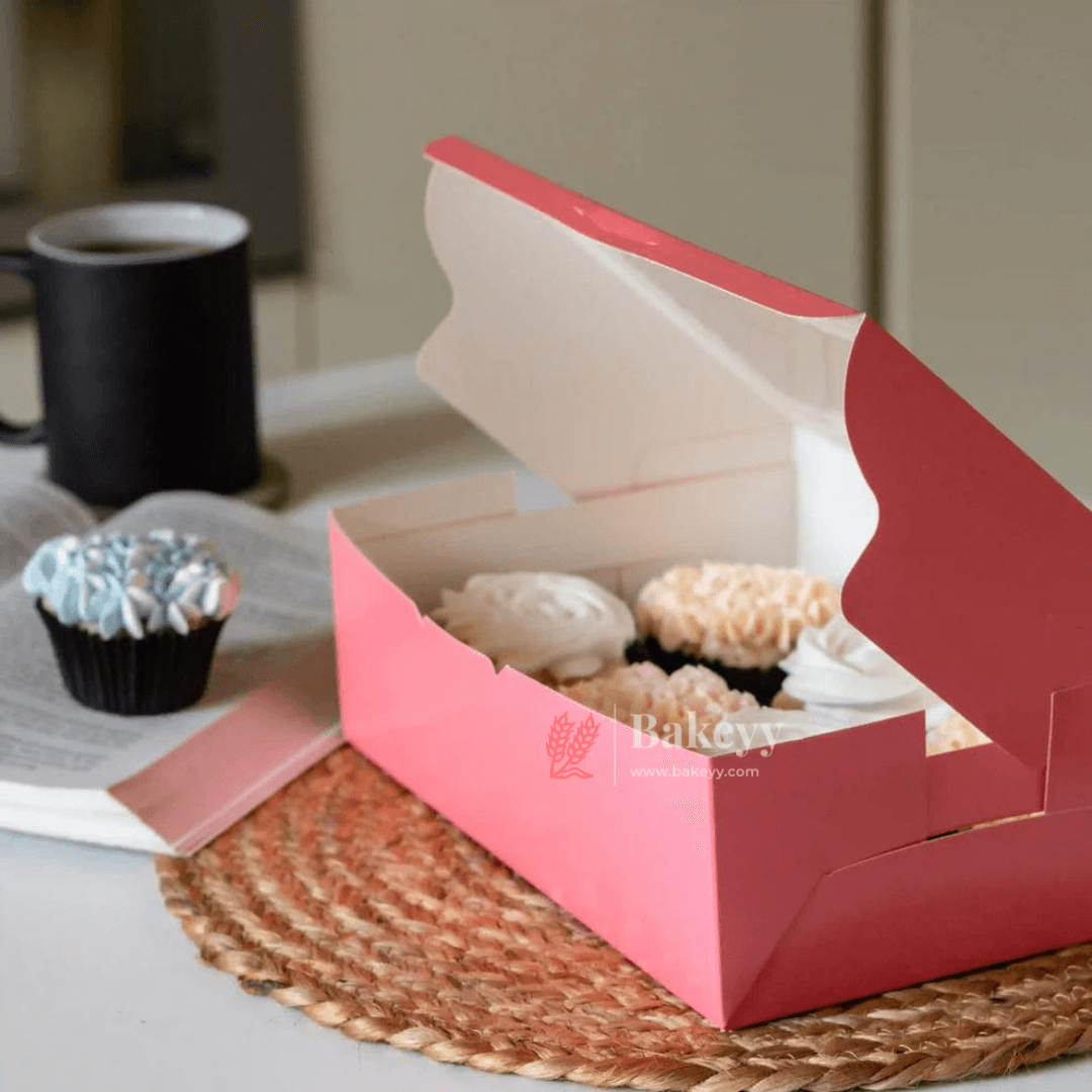 6 Cupcake Box | With Window | Pink Color | - Bakeyy.com - India - 6 Cupcake Box | With Window | Pink Color | - Pack of 10