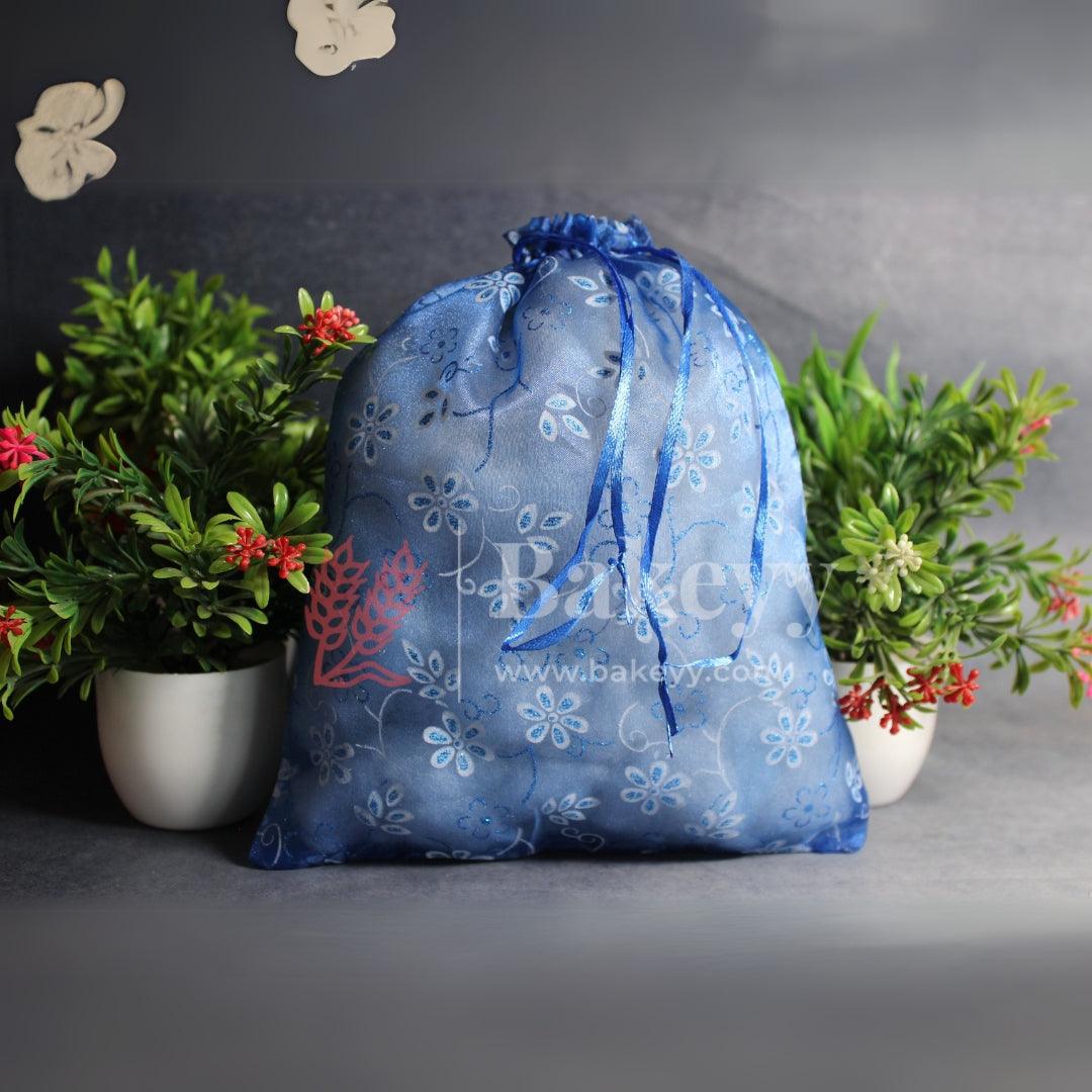 20x25 CM | Floral Designs Organza Potli Bags | Pack of 100 | Blue Color | Candy Bag - Bakeyy.com - India - 20x25 CM | Floral Designs Organza Potli Bags | Pack of 100 | Blue Color | Candy Bag - Default Title